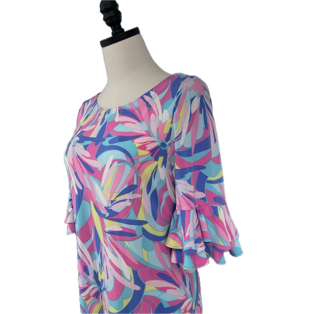 Pappagallo Colorful Pastel Cactus Rose Ruffled Half Sleeve Mini‎ Dress Size S - Picture 4 of 7